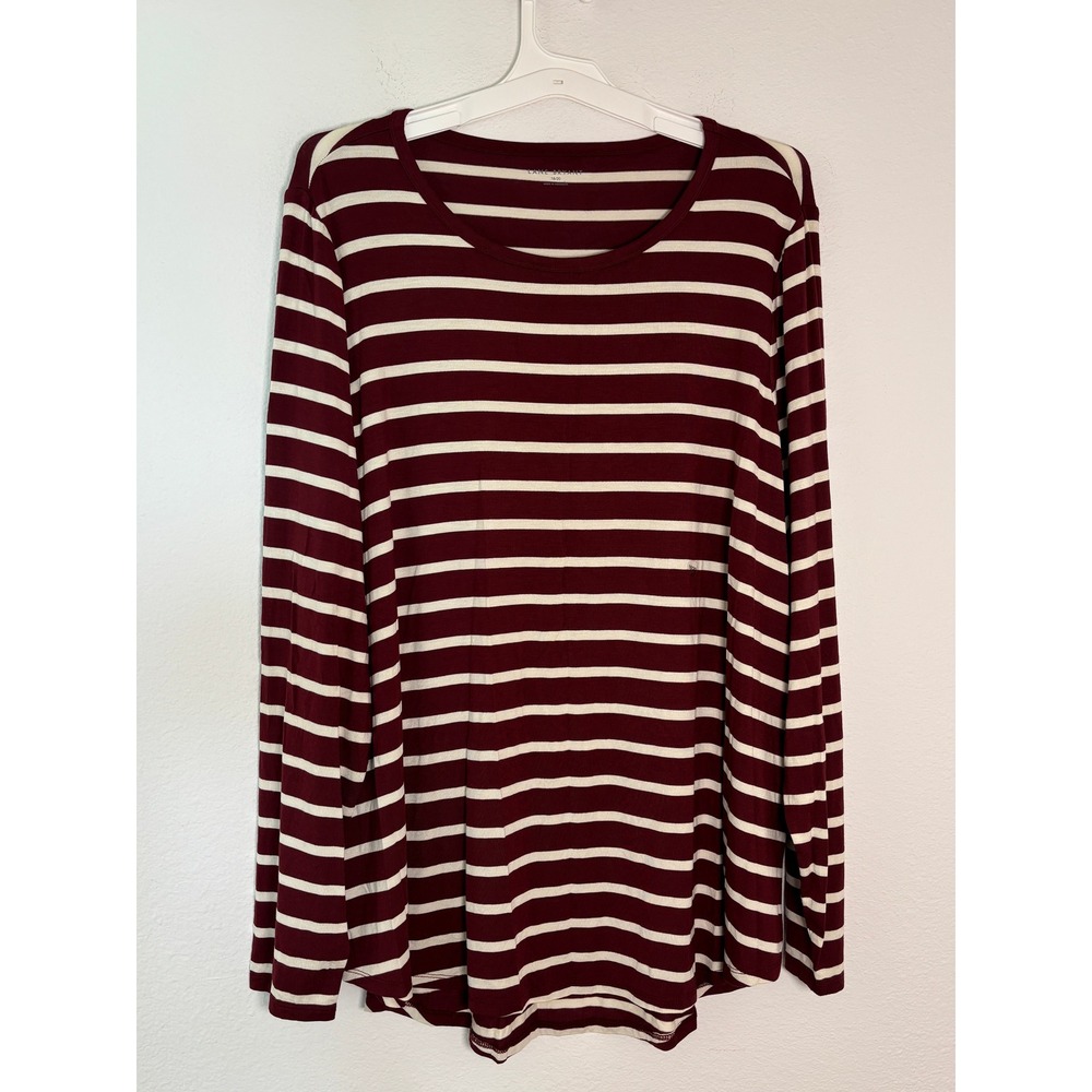 Lane Bryant Womens Burgundy White Striped Long Sleeve Tee Shirt Plus 18/20